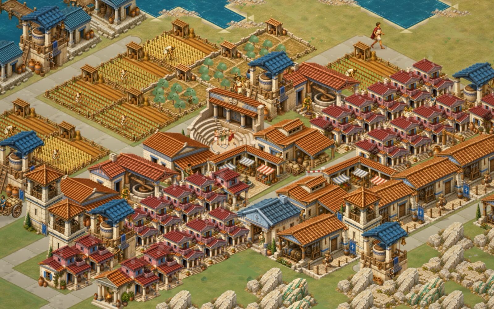 Agora vendors and cart drivers walking the streets of an ancient Greek city builder, the walker mechanic Zeus: Master of Olympus is remembered for